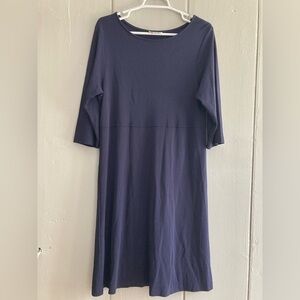 Vintage Talbots Dress Navy Blue Stretchy Elbow Sleeve Midi Length Career Sz L